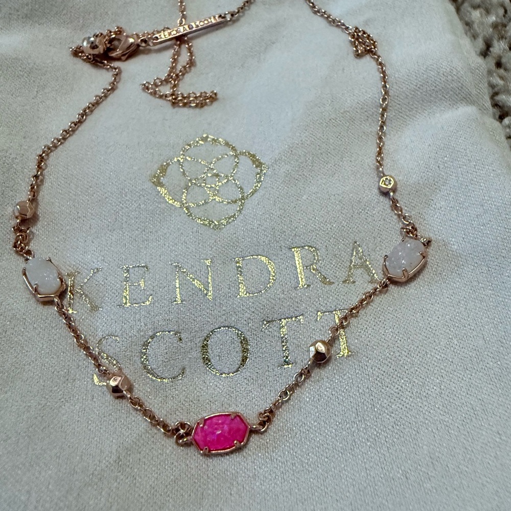 Kendra Scott Rose Gold Emilie with Pink opal and irr druzy